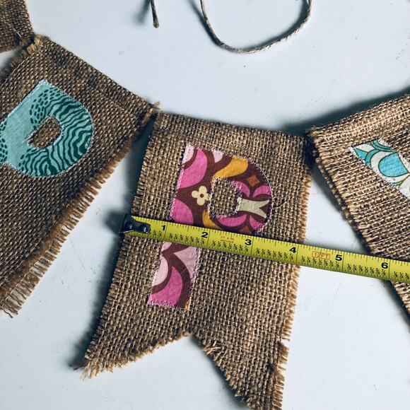 "Happy" Burlap Embroidered Decorative Banner Amy Butler Fabric Handmade Nursery - Picture 9 of 9